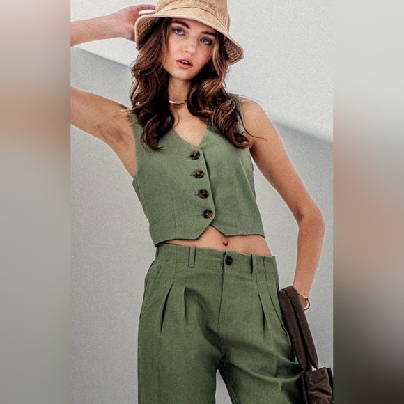 #390 SALE 🛑S,L Boho BLACK Linen Button Down Vest - Picture 7 of 12